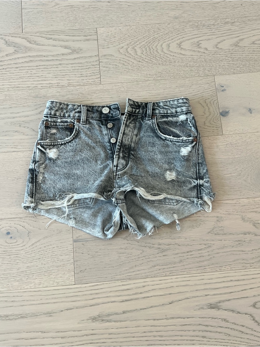Zara Black & Gray Acid Wash Denim Shorts